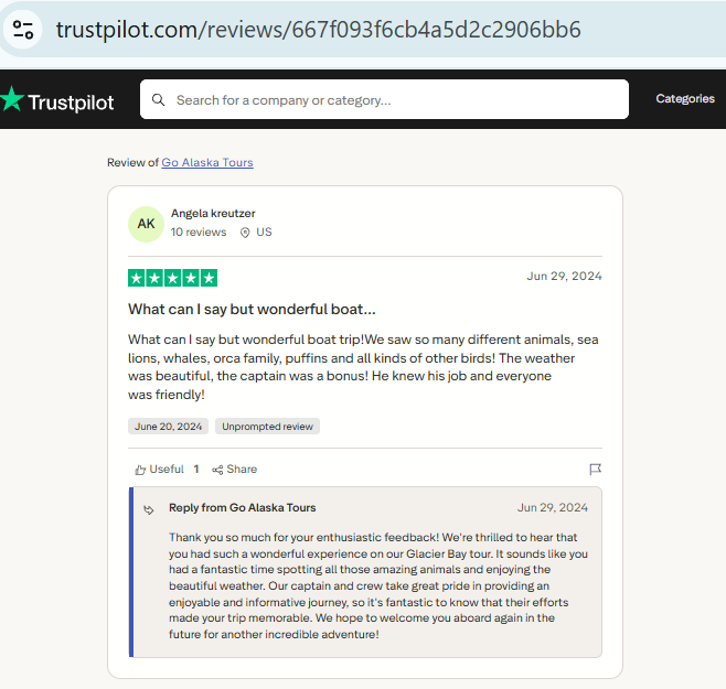 Screenshot of a five-star online review by Angela Kreutzer