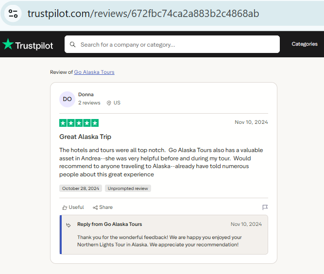 Screenshot of a five-star online review by Donna