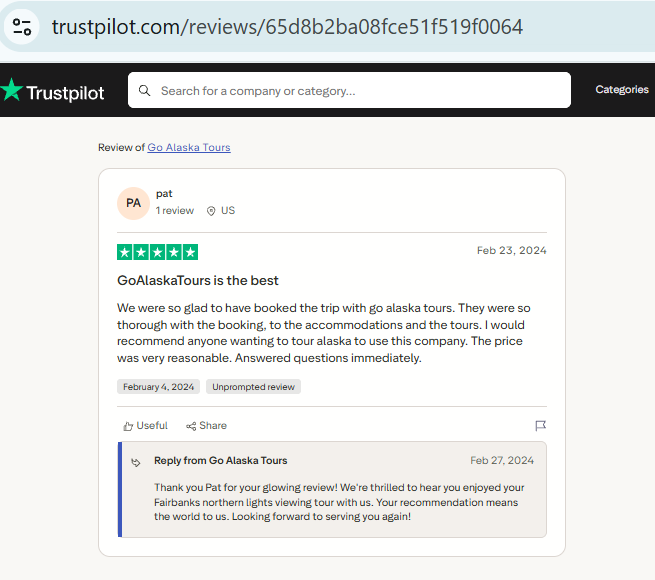 Screenshot of a five-star online review by Pat