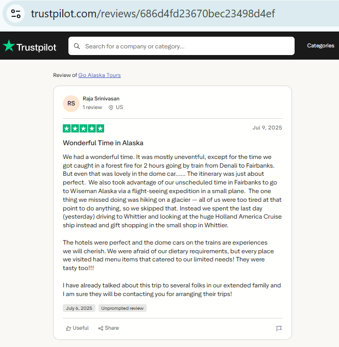 Screenshot of a five-star online review by rajasinivasan